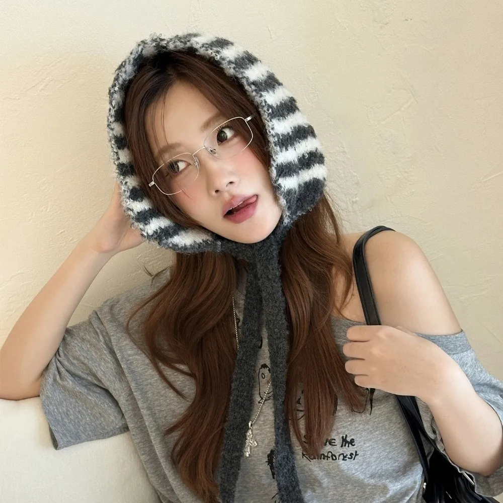 غطاء للأذنين محبوك بخطوط متباينة متعددة الاستخدامات، عصابة رأس غير رسمية مقاومة للرياح، صوف صناعي عصري