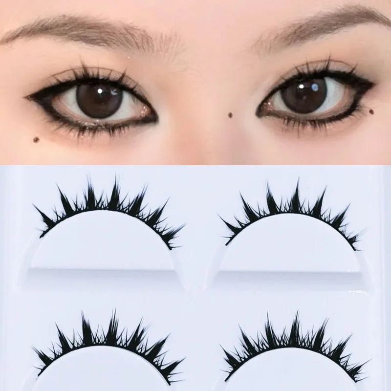 

5Pairs Natural False Eyelashes Manga Simulated Eyelash Extensions Short cos Little Devil Black Stem Handmade Cross Makeup Lashes