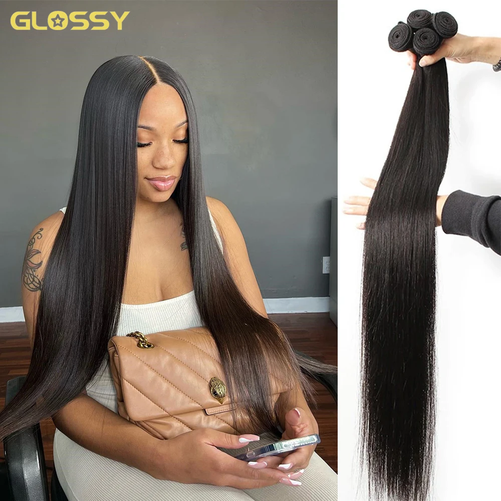 30 34 Inch Bone Straight Human Hair Bundles Brazilian Hair Weave Bundle Natural Color 100% Human Hair Extension 3 4 Bundles Weft