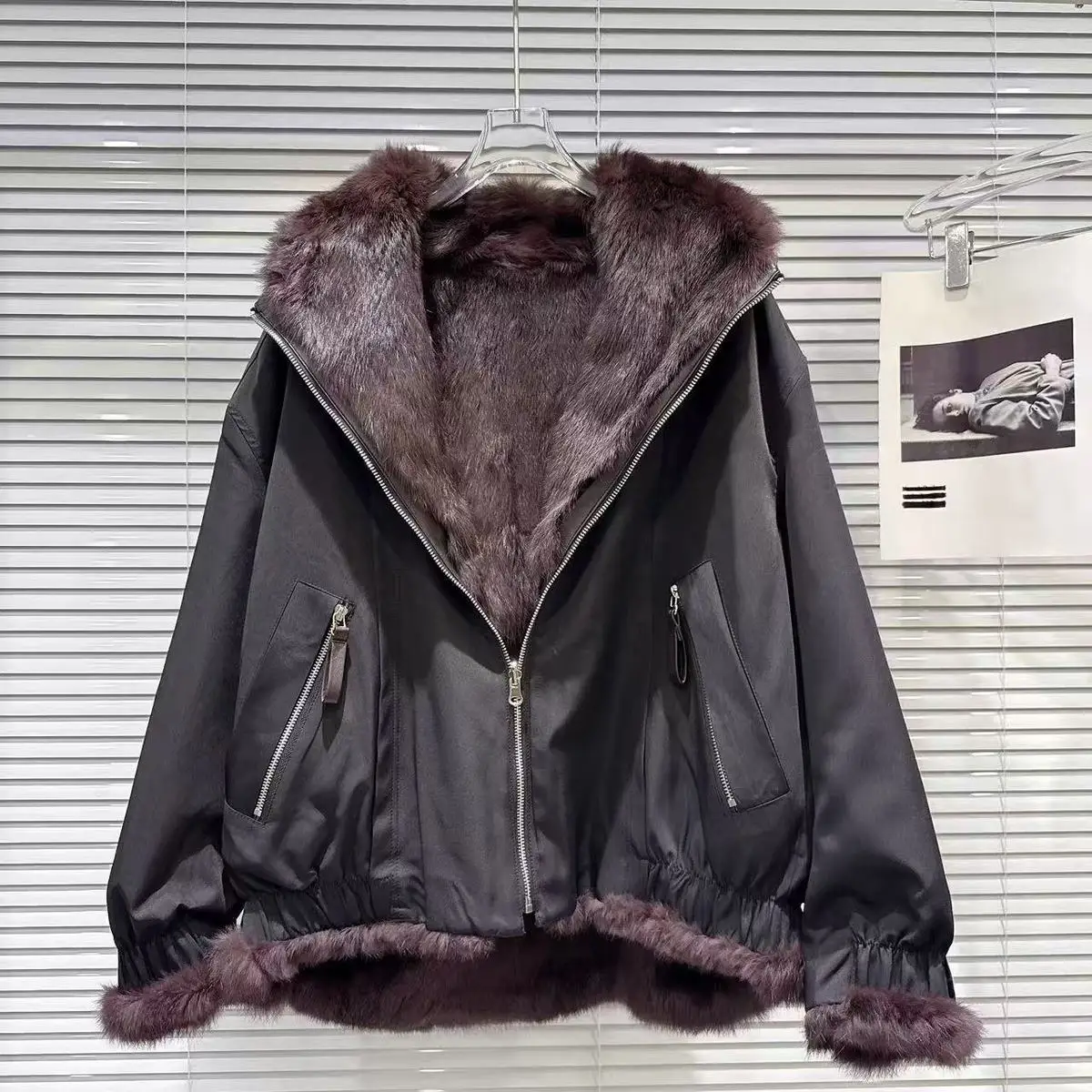 Double-Sided Mink Velet Fur Coat Women Winter Short Warm Thicken Fur Coat 2025 New Women Hooded Plus Velet Cotton Coat