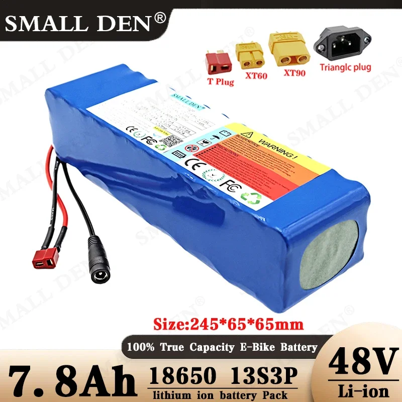 

48V 7.8Ah 750w 13S3P T plug 48V Lithium ion Battery Pack 7800mah For 54.6v E-bike Electric bicycle Scooter battery with 15A BMS