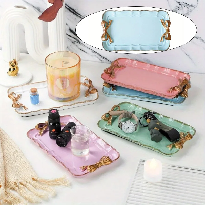 Elegante bandeja de lazo de resina para fruta, postre, pastel, joyería, organizador de almacenamiento, decoración de fiesta y exhibición de vajilla para el hogar
