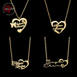 Goxijite Custom 2 Names Big Heart Necklace For Family And Lover Stainless Steel Personalized Women's Birthday Party Jewelry Gift