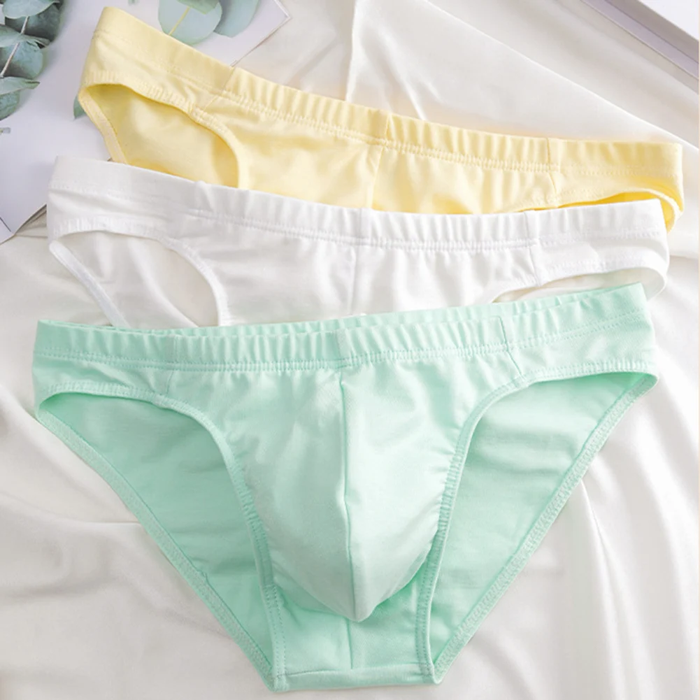 

Men Cotton Briefs Soft Sleep Underwear Solid Low-Rise Lingerie Bulge Pouch Trunks Breathable Elastic Underpants Men's Panties