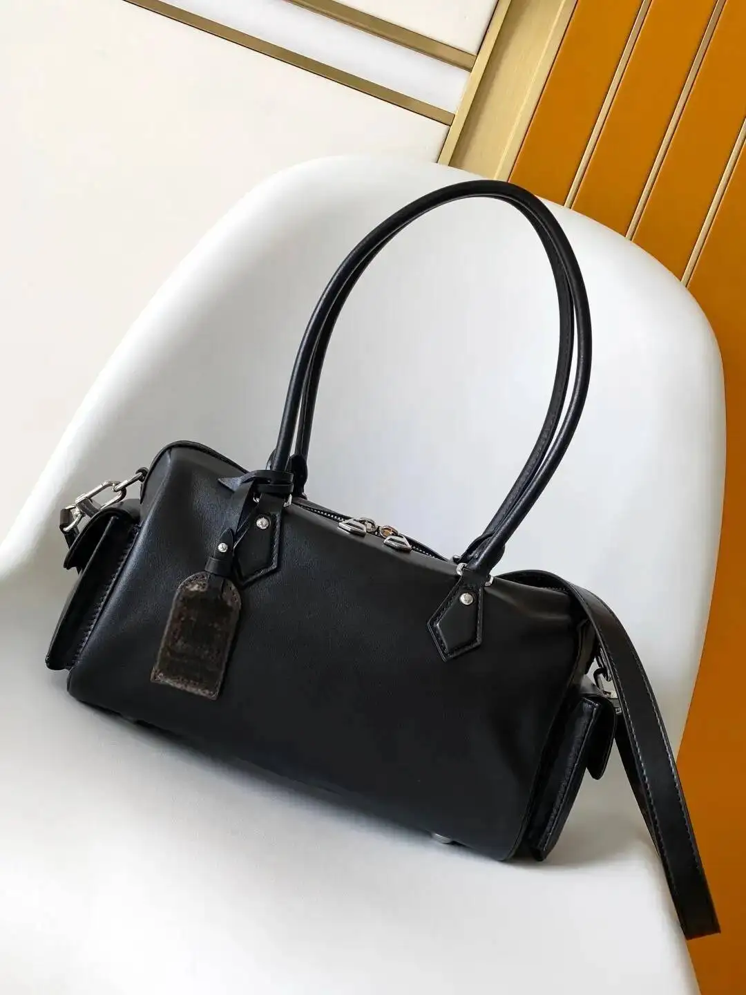 

Fashionable Bowling Women's Handbag Versatile French Style Underarm Single Shoulder Bag Leather Material Business Commute
