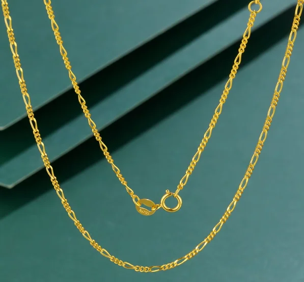 18k gold cuba chains necklace 45cm 1.1mm stamp au750 karat gold necklaces fine gold figaro chains