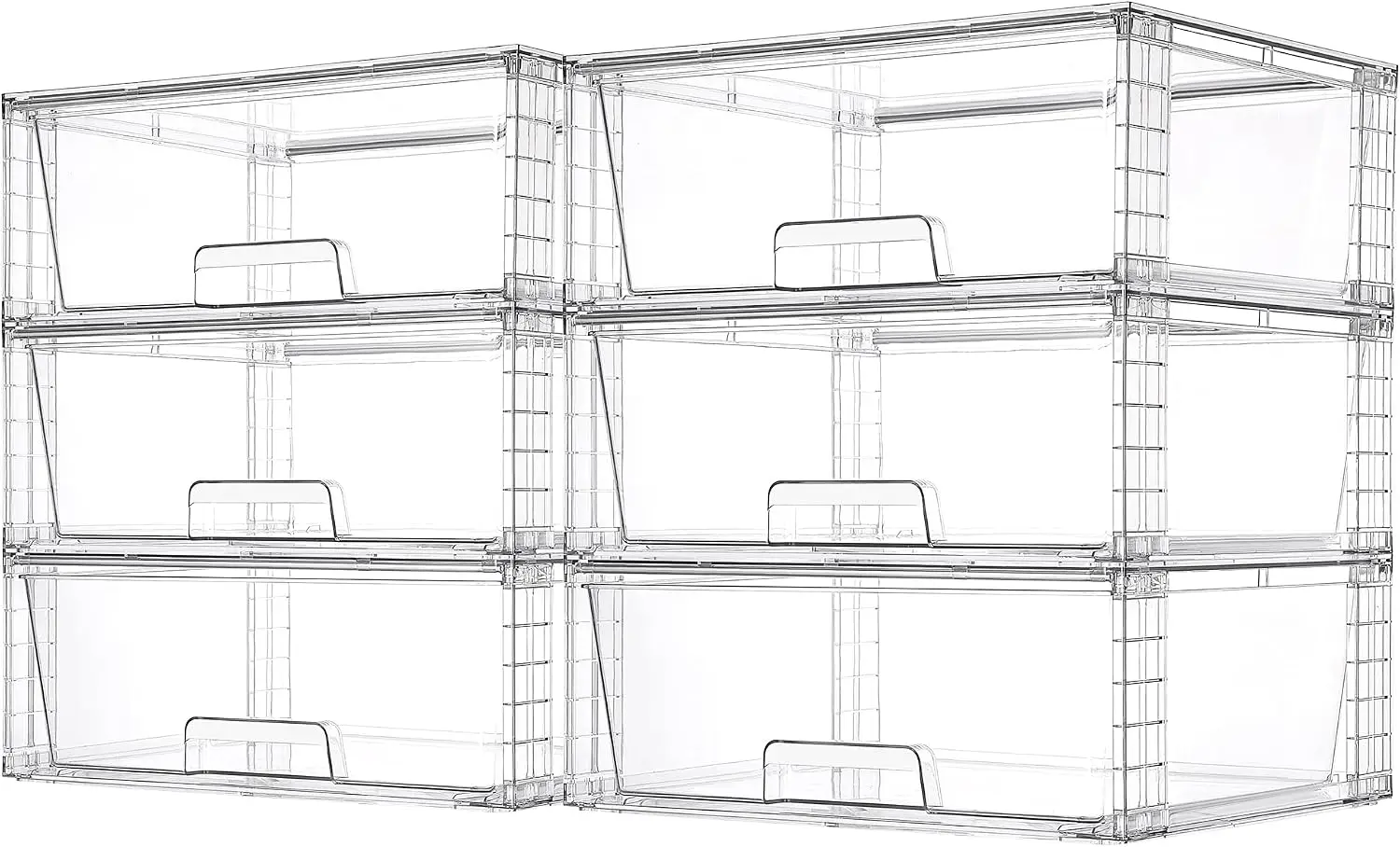 6 Pack Large Clear Stackable Storage Drawers for Closet, Pantry | Easily Assemble Bathroom Closet Undersink Organizers,Plastic Bins for Cabinet,Kitchen Pantry,Medicine Organization