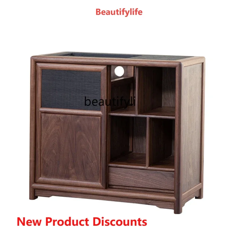 

01A S Solid Wood Tea Cabinet Chinese Household Black Walnut Tea Table Side Cabinet Living Room and Tea Room Water Boiling Cabine