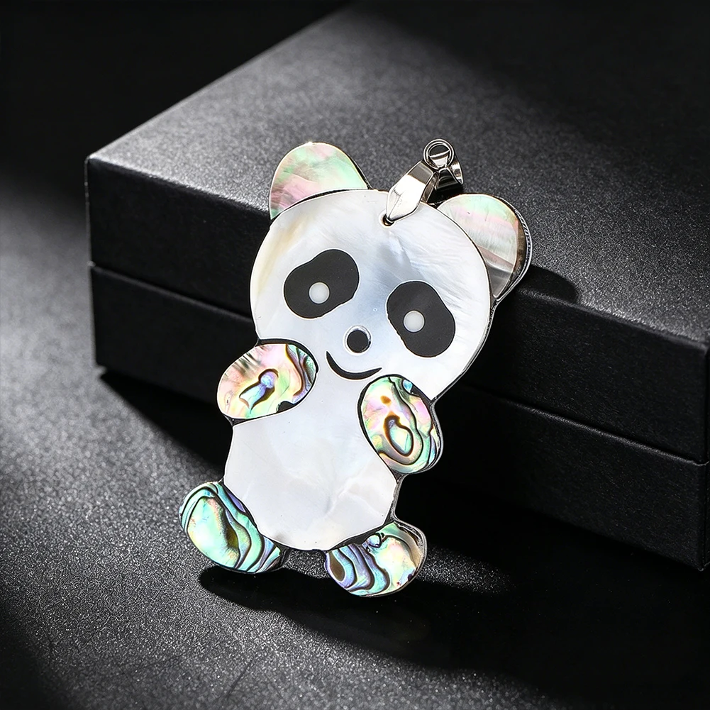 Handmade Inlaid Natural Abalone & Mother-of-Pearl Panda Pendant Charm for Necklace Making Keychain Bag Charm Jewelry Gift