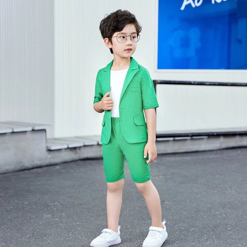 Boys Summer Royal Blue Suit Jacket Shorts 2PCS Formal Dress Kids Photography Blazer Children Graduation Tuxedo Toddler Costume