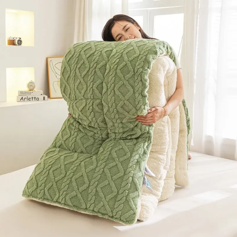 Solid Color Jacquard Thicken Double-sided Velvet Winter Blanket Home Dormitory Plush Warm Quilt Fluffy Soft Comfortable Blanket