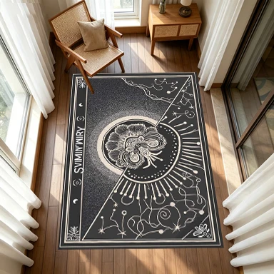 Vintage Tarot Card Moth Constellation Pattern Carpet Floor Mat Mysterious Gothic Non-Slip Floor Mat Indoor Home Decoration
