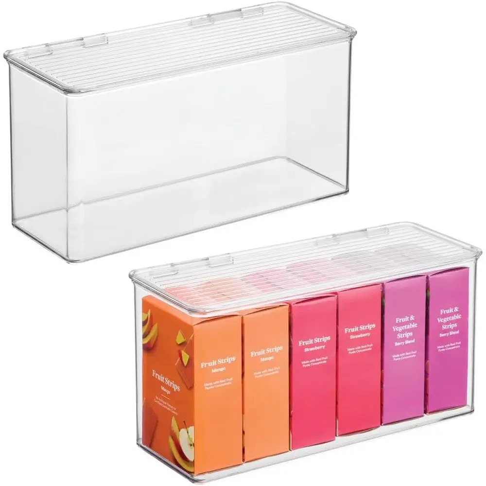 

Пластиковый штабелируемый контейнер для хранения с откидной крышкой для кладовой или кухни - набор из 2 штук - прозрачный