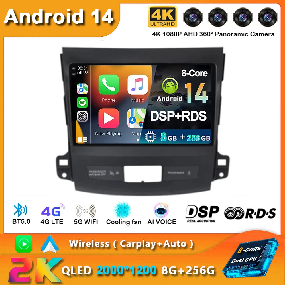 

Android 14 For Mitsubishi Outlander XL 2 2005 - 2011 For Citroen C-Crosser Car Radio Navigation Multimedia Player GPS WiFi+4G BT