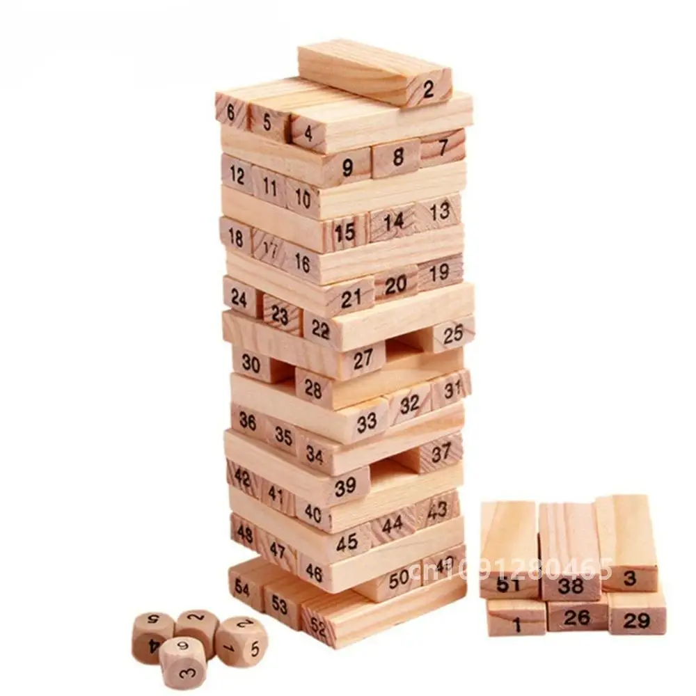 54PCS/Set Wooden Tower Building Blocks Toy Rainbow Domino Stacker Board Game Folds High Montessori Educational Children Toys