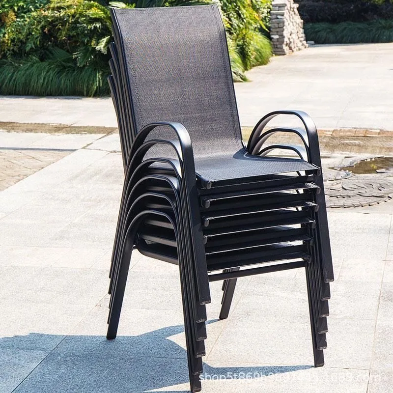 Outdoor leisure Teslin stacking chair wrought iron armrest back chair courtyard terrace milk tea shop leisure tea shop simple