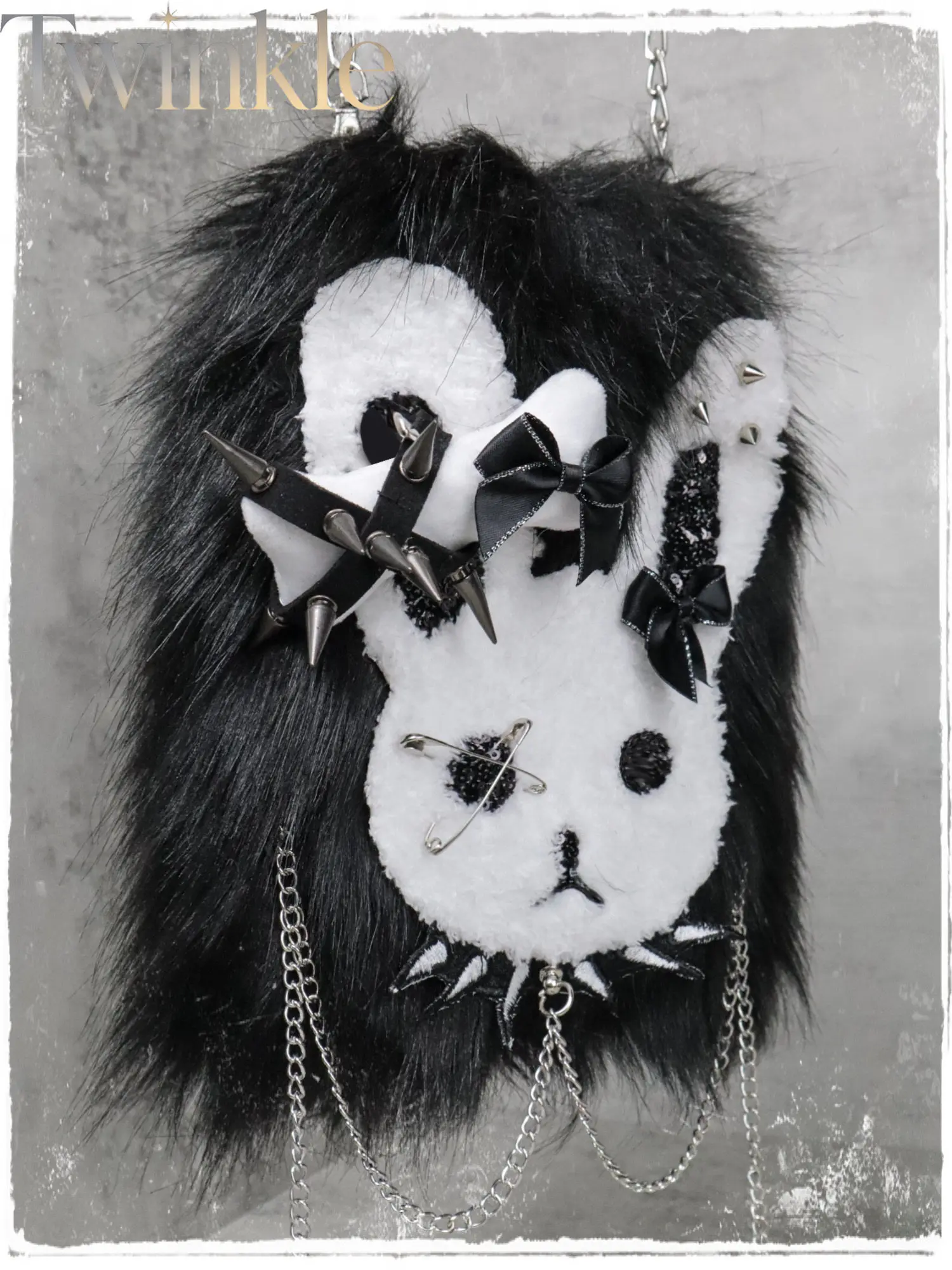 Lost Bunny Plush Bag Dark Y2K Rivet Chain Crossbody Purse Sweet Cool Subculture Shoulder Handbag Fluffy Women Gift
