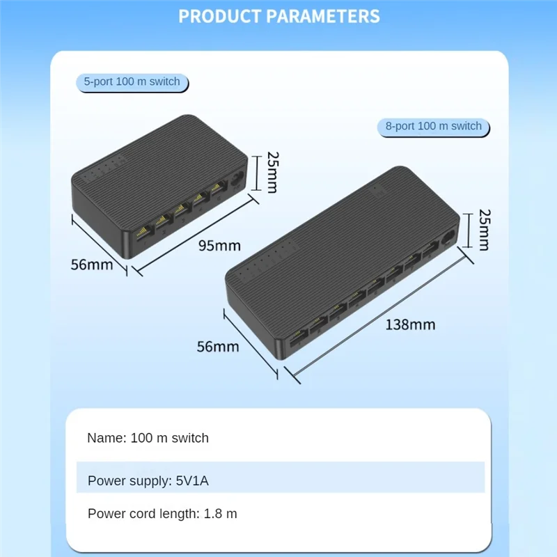 Exquisite-Network Switch Mini 5Ports Ethernet Switch 100Mbps Hochleistungs-Smart Switcher RJ45 Hub Internet Injector, EU-Stecker