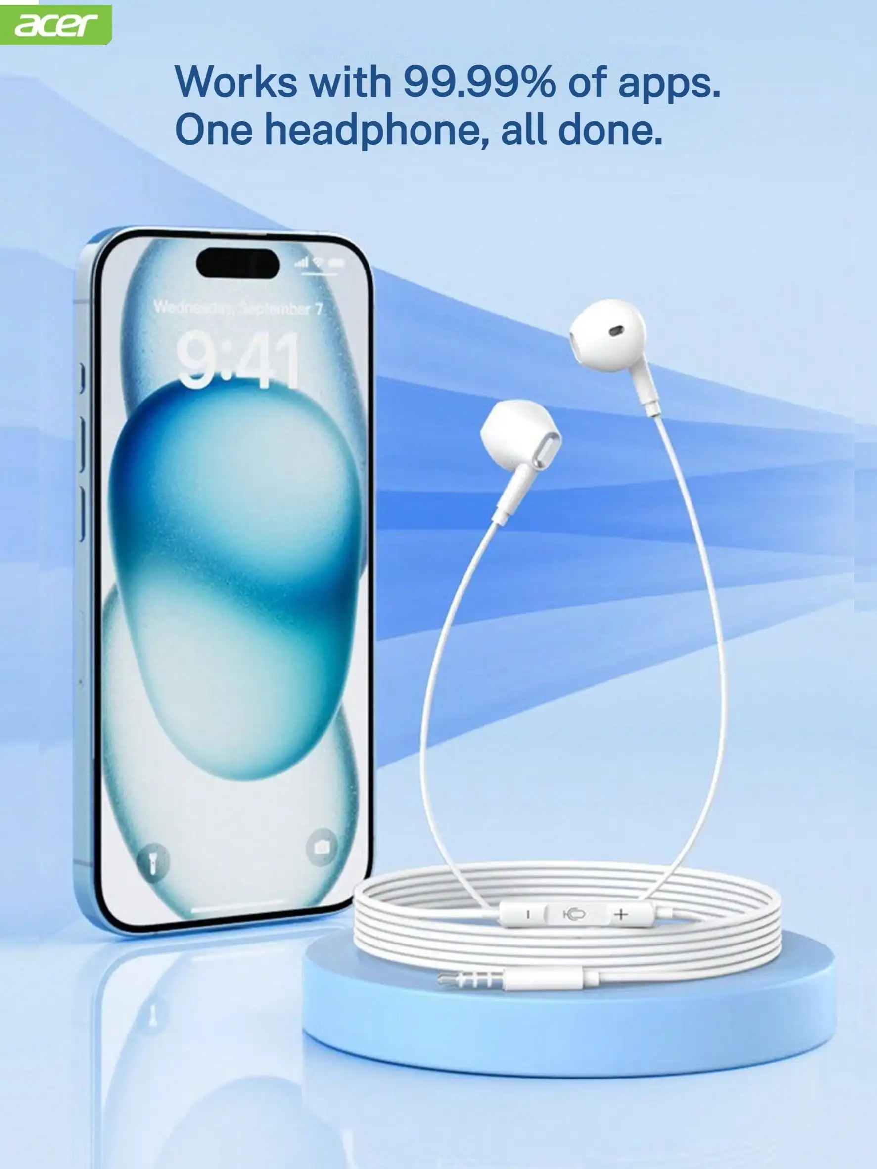 Acer Wired Headphones, Ergonomic Design, In-Ear Style With In-Line Controls And Microphone, Suitable For Music, Gaming, Karaoke, Compatible With Apple, Huawei, And Xiaomi Phones, White. image 2