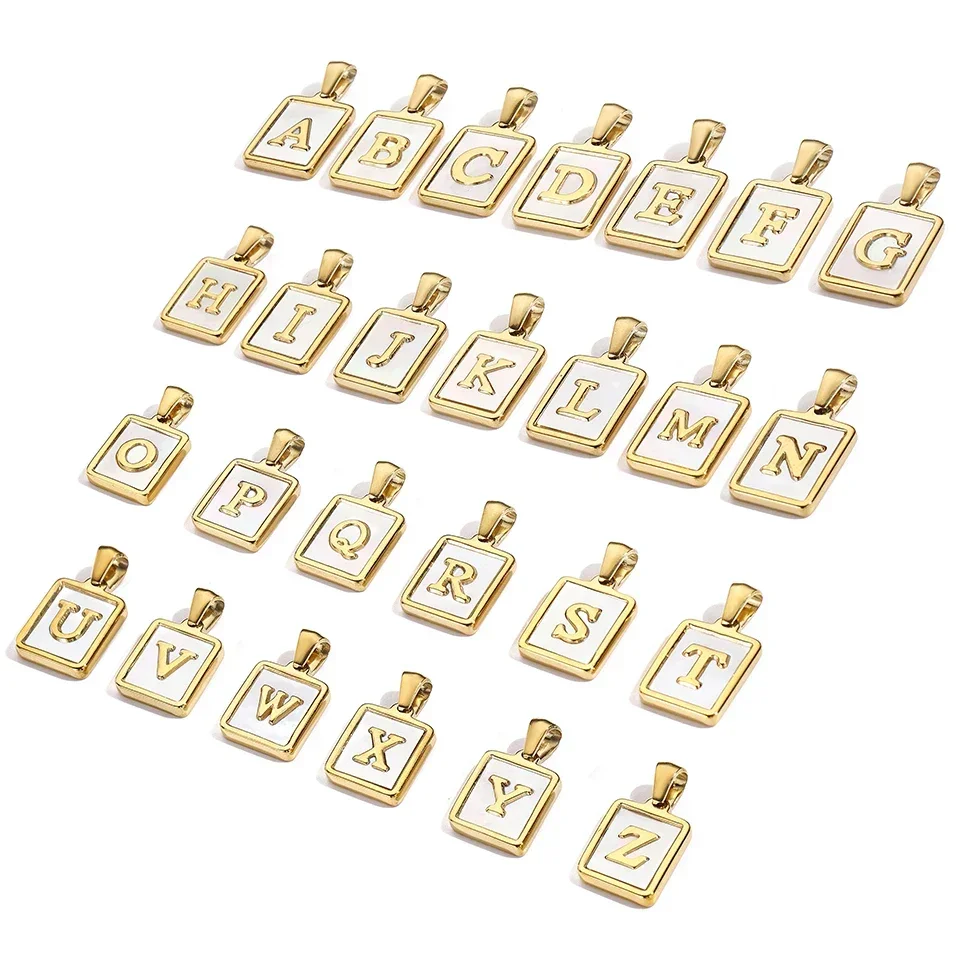 Stainless steel letter pendant golden shell square pendant exquisite jewelry wholesale and direct sales charms