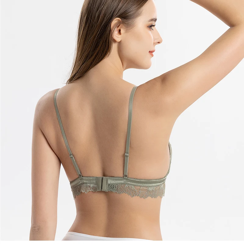 Sexy French Mulberry Silk Bra - Ultra-thin Lace Triangle Cup, Wireless Comfortable Lingerie for Small Chest, Perfect for Summer
