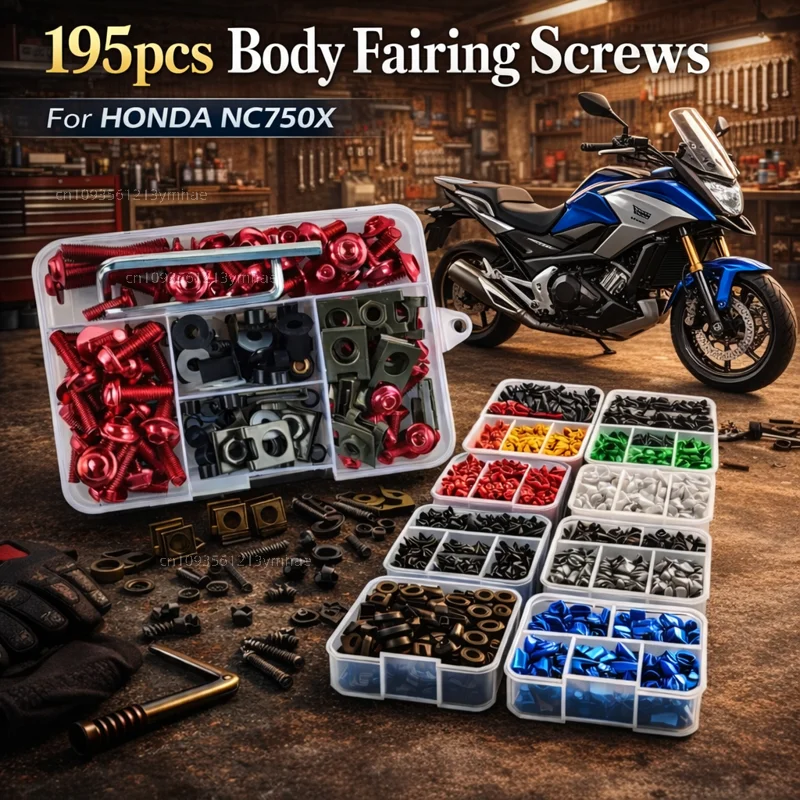 

195pcs Motorcycle Fairing Bolts Body Screws Nuts For HONDA NC750X NC 750X NC750 X 2014-2020 Kit Aluminum CNC Fasteners Clips Set