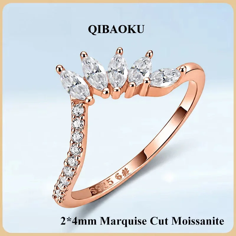 FCGJHW 0.1CT Marquise Moissanite Chevron Wedding Guard Ring for Women S925 Silver Curved Stacking Promise Rings Band 2026