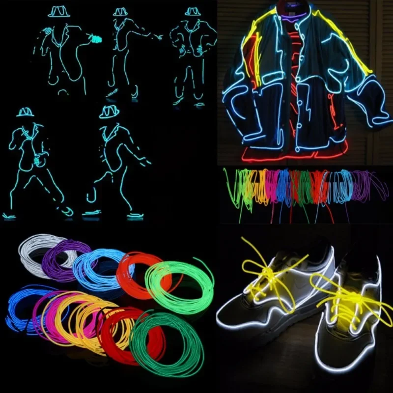 1/3/5m Glow EL Wire Cable LED Neon Christmas Dance Party DIY Costumes Clothing Luminous Car Light Decoration Clothes Ball Rave