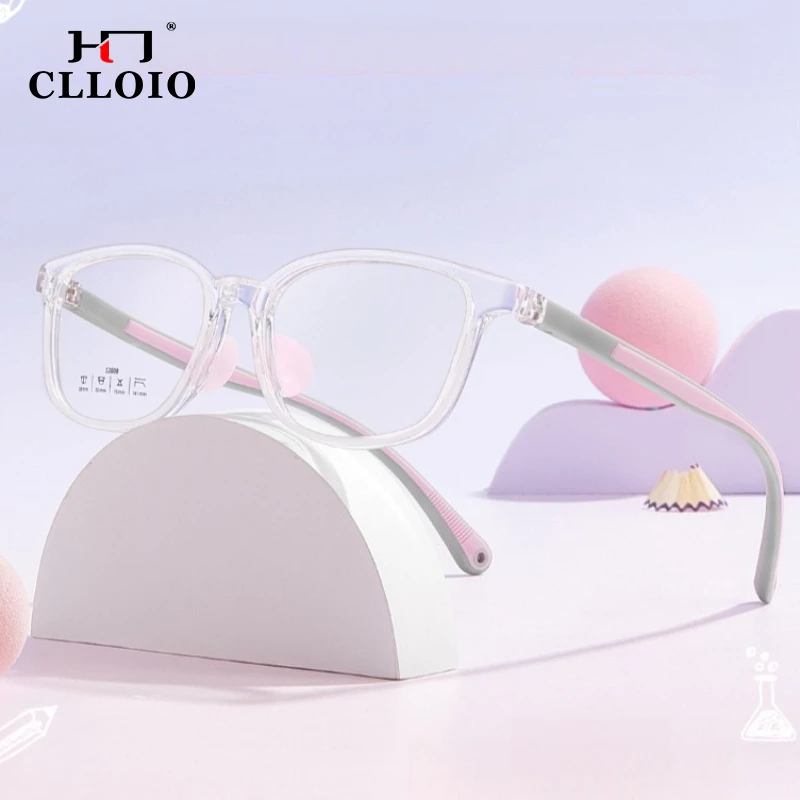 CLLOIO Ultralight Square Kids Myopia Learn Eyewear Colorful Anti-slip Silicone Children Optical Frame Customizable Prescription