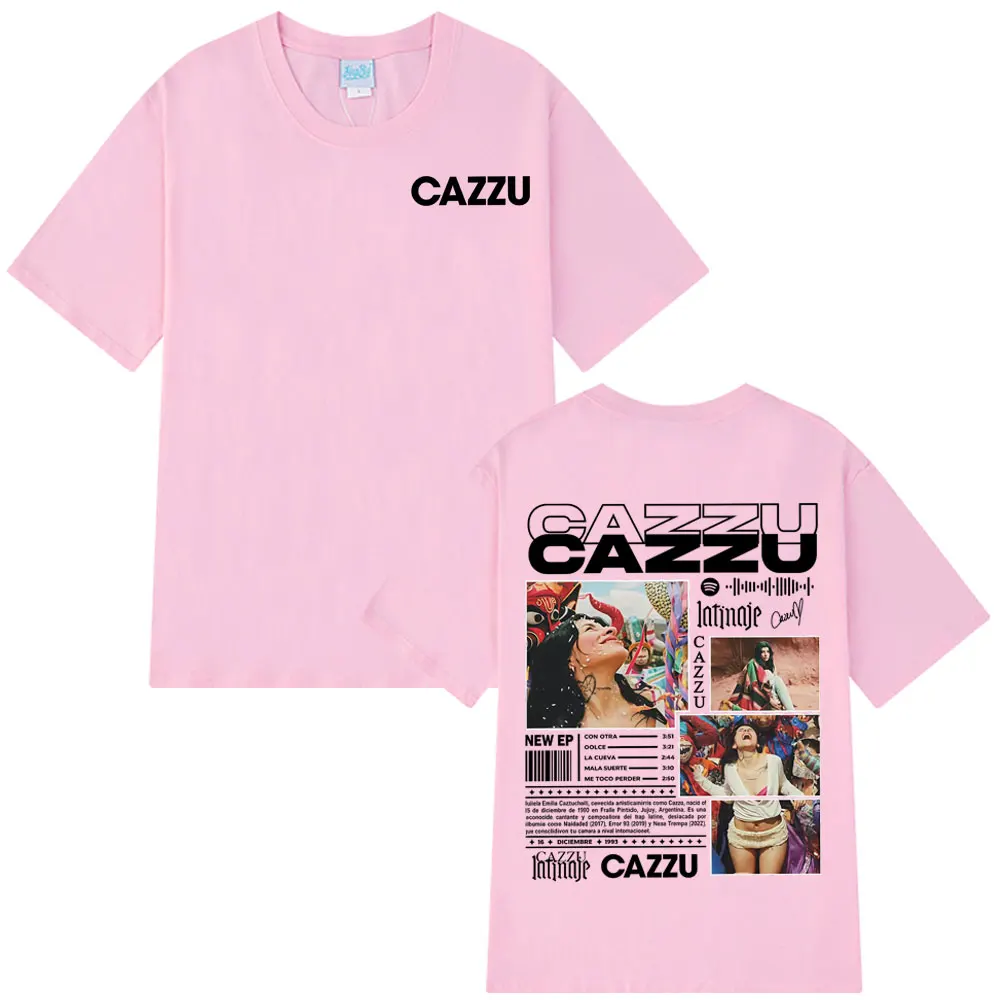 المغني Cazzu جولة 2025 على الوجهين طباعة تي شيرت الرجال النساء موضة تي شيرت القطن عادية س الرقبة الجمالية تي شيرت الشارع الشهير