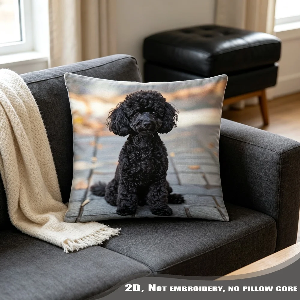 1PC Black Poodle Teddy Dog Pillow CoverPolyester Cushion Case for Sofa Couch Living Room Bedroom Home Decor