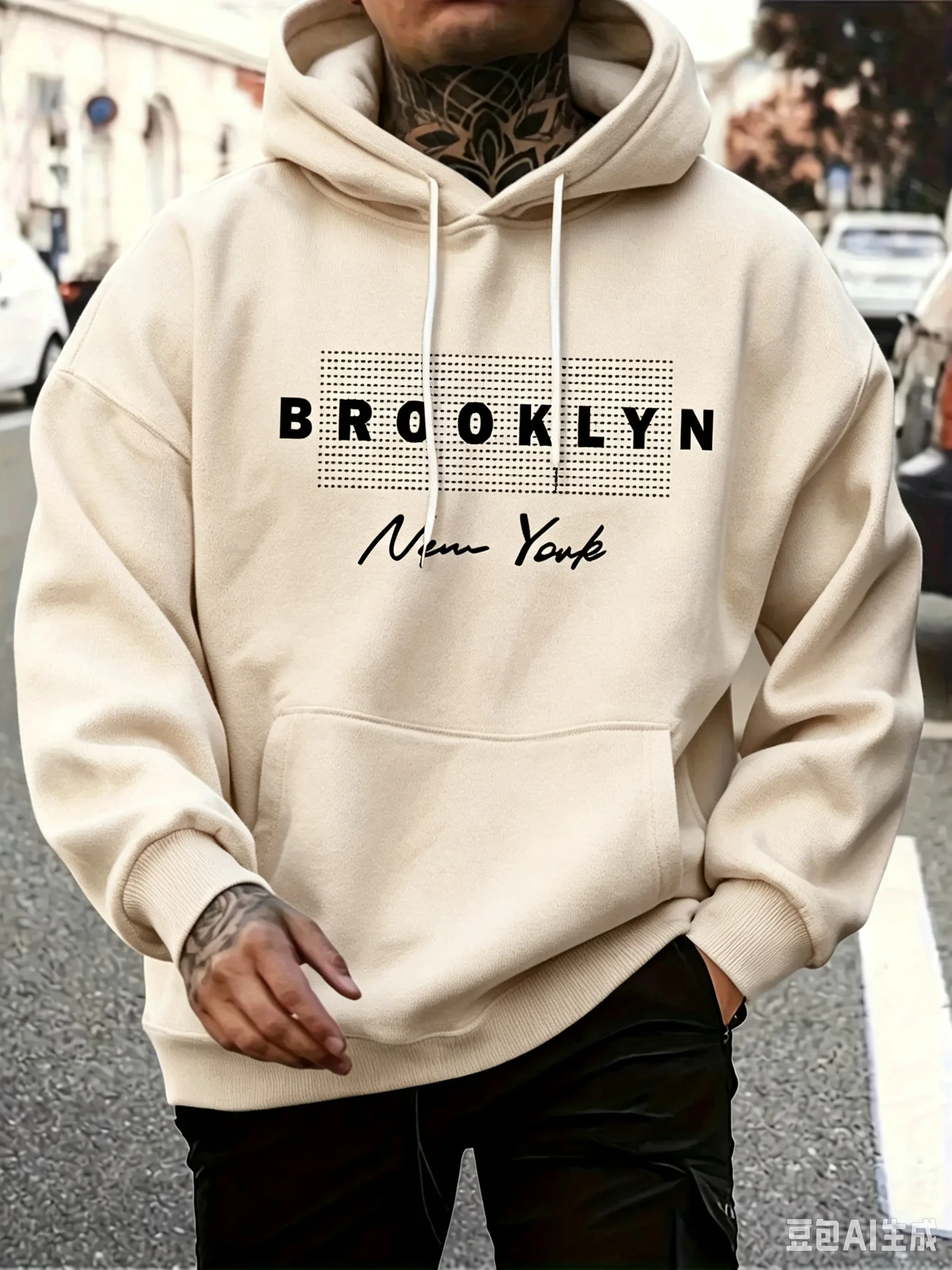 Retro-style Letter-printed Men's Fall-winter Hooded Sweatshirt for Street Fashion, Casual and Relaxed, Made of Fleece Material
