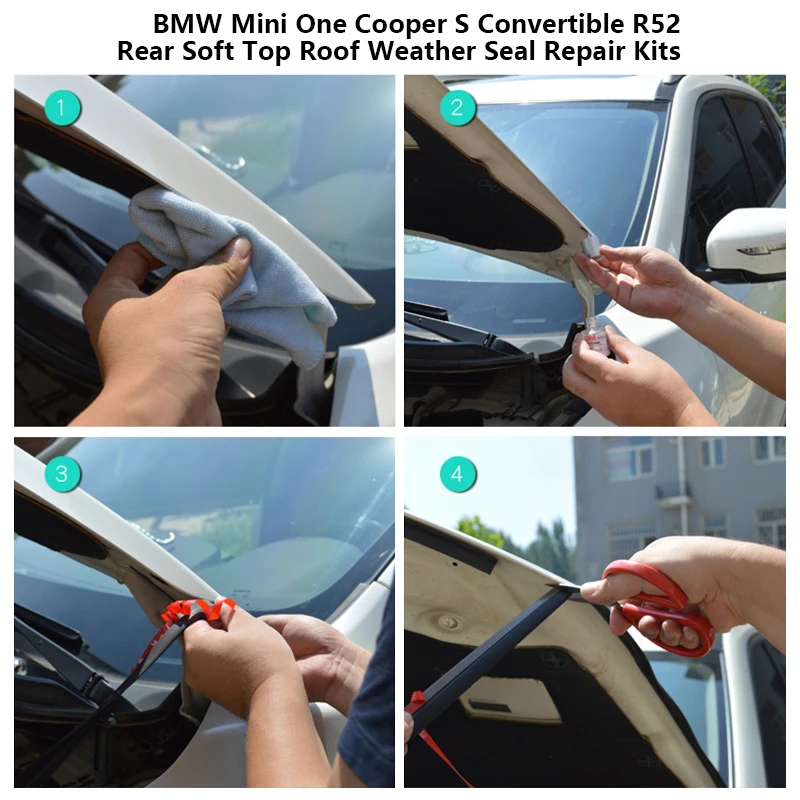 

For BMW Mini Cooper S One R52 R57 Convertible Rear Soft Top Roof Weather Seal Rubber Strip Repair Kit Waterproof Self Adhesive