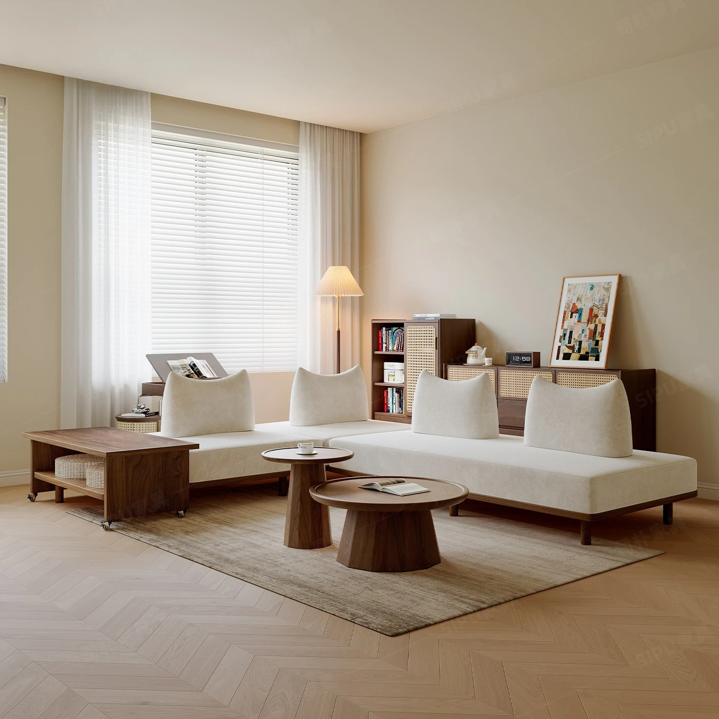 Wabi Sansan Wind Room Premium Sofa Living Room Tatami Floor Medium Antique Walnut Bed and Breakfast Sofa