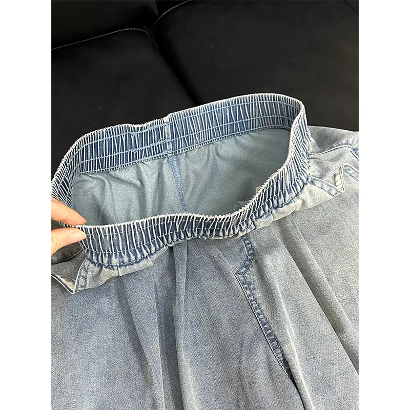 Wide Jeans Trousers For Woman Straight Blue Casual Retro 2000S American Distressed Hole Ripped Female Clothing Unisex Basic