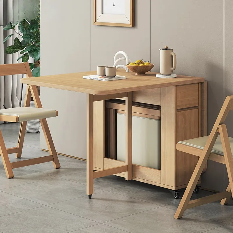 

Solid wood folding dining table, small household dining table and chair set