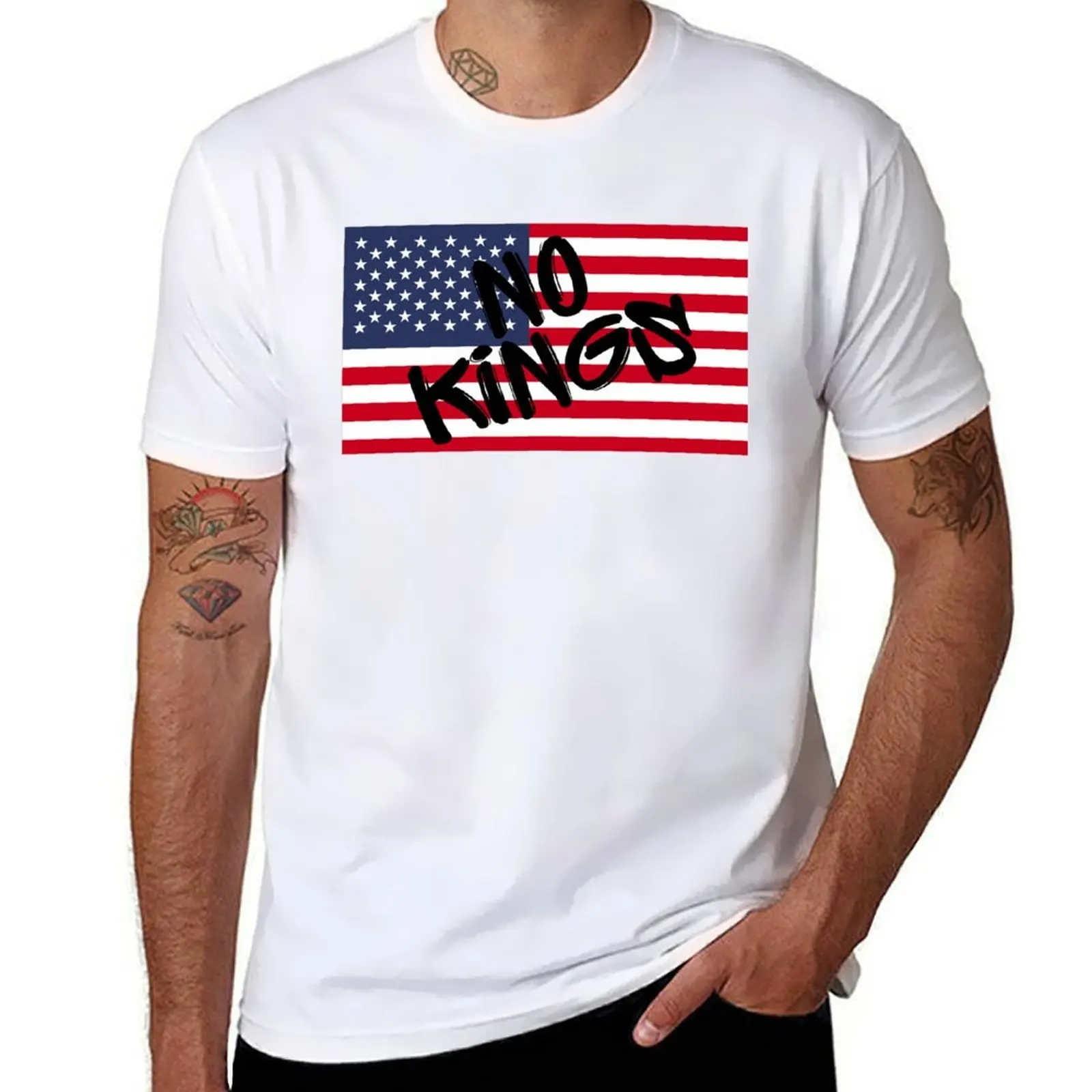 

No Kings (Flag w/ txt) T-Shirt funny t shirts cotton man t shirt cotton T-Shirt