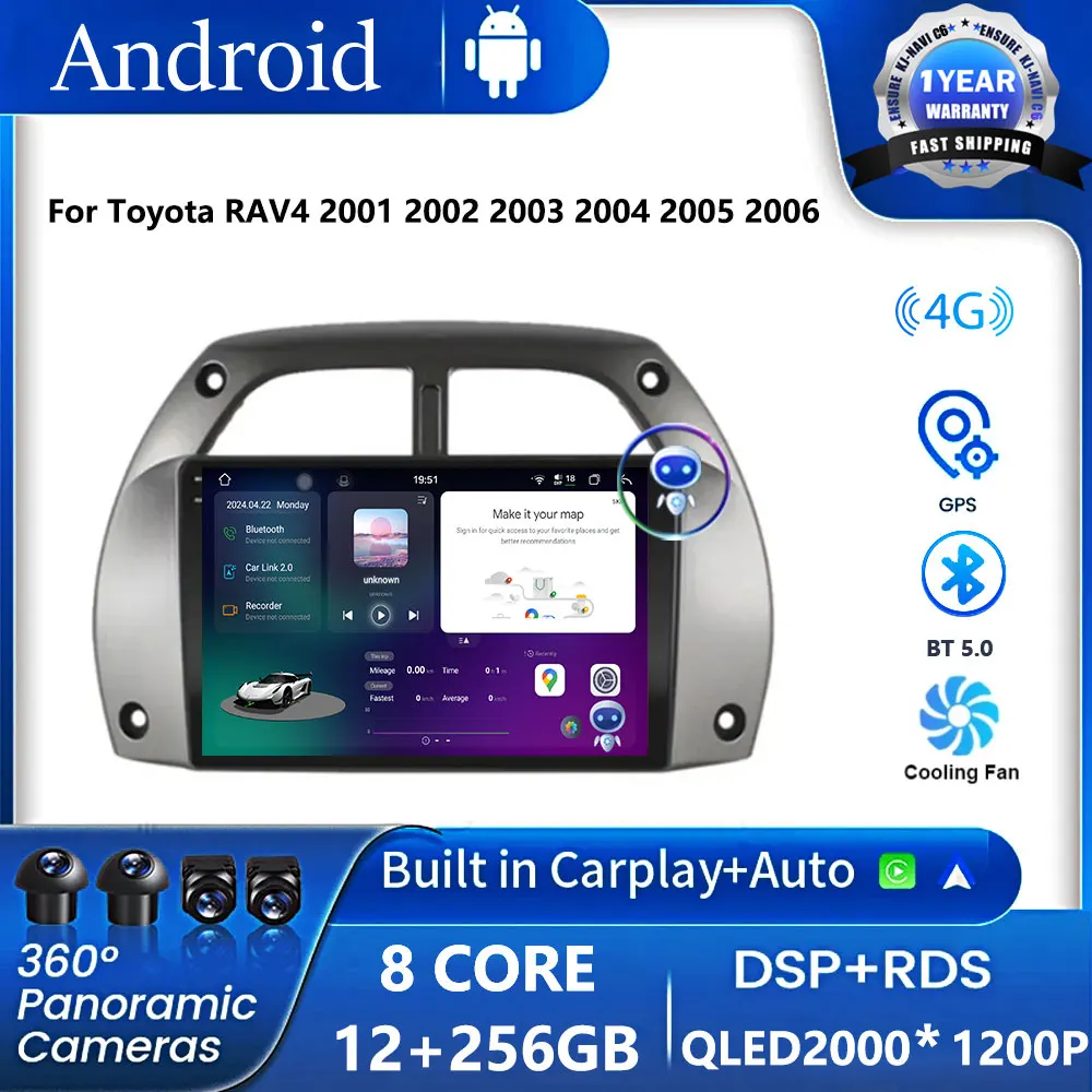 Android OS For Toyota RAV4 2001 2002 2003 2004 2005 2006 Car Radio Multimedia Video Player Navigation GPS Carplay  DVD