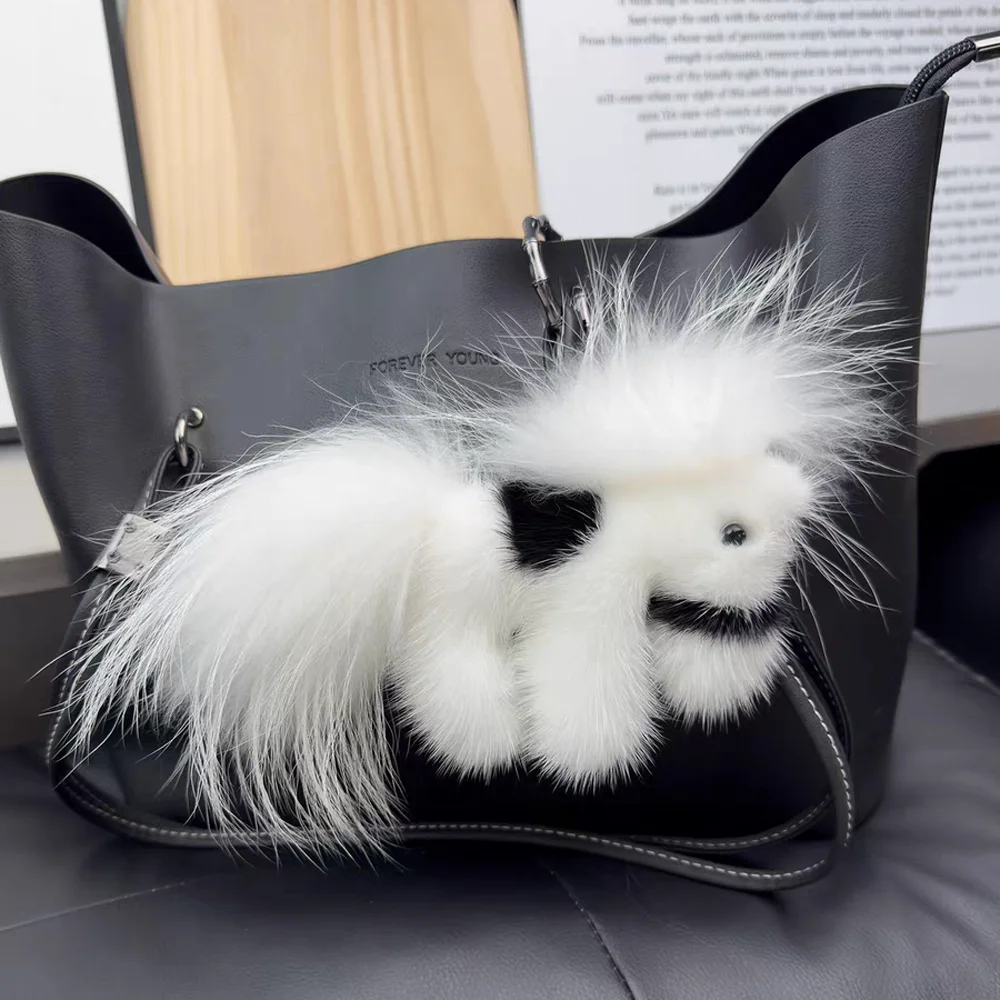 Luxury Natural Mink Fur Key Chain Little Horse Pony Bag Charm Women Car Pendant Party Gift Jewelry Trinket