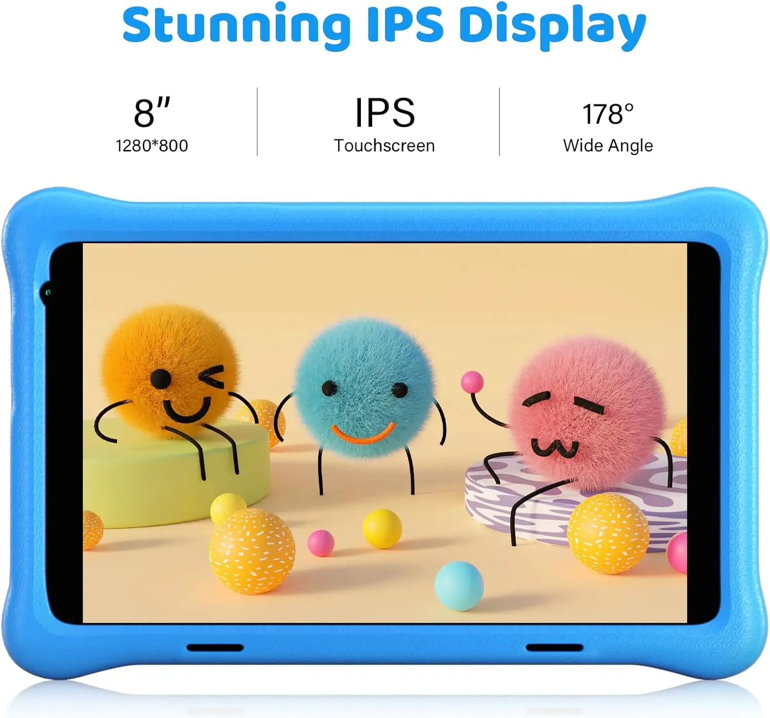 Tavoletta per bambini da 8 pollici Tavolette Android 12 2 GB RAM 64 GB ROM 1280 x 800 IPS Schermo HD WiFi Bluetooth Doppia fotocamera Custodia per controllo parentale