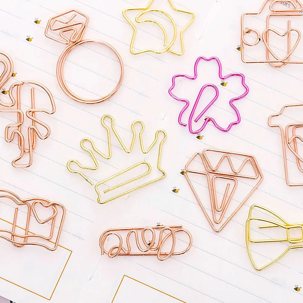 20 Pcs Office Accessories Stationery Store Metal Clips for Paper Cute Paperclip School Upside down Diary Decoration Motif