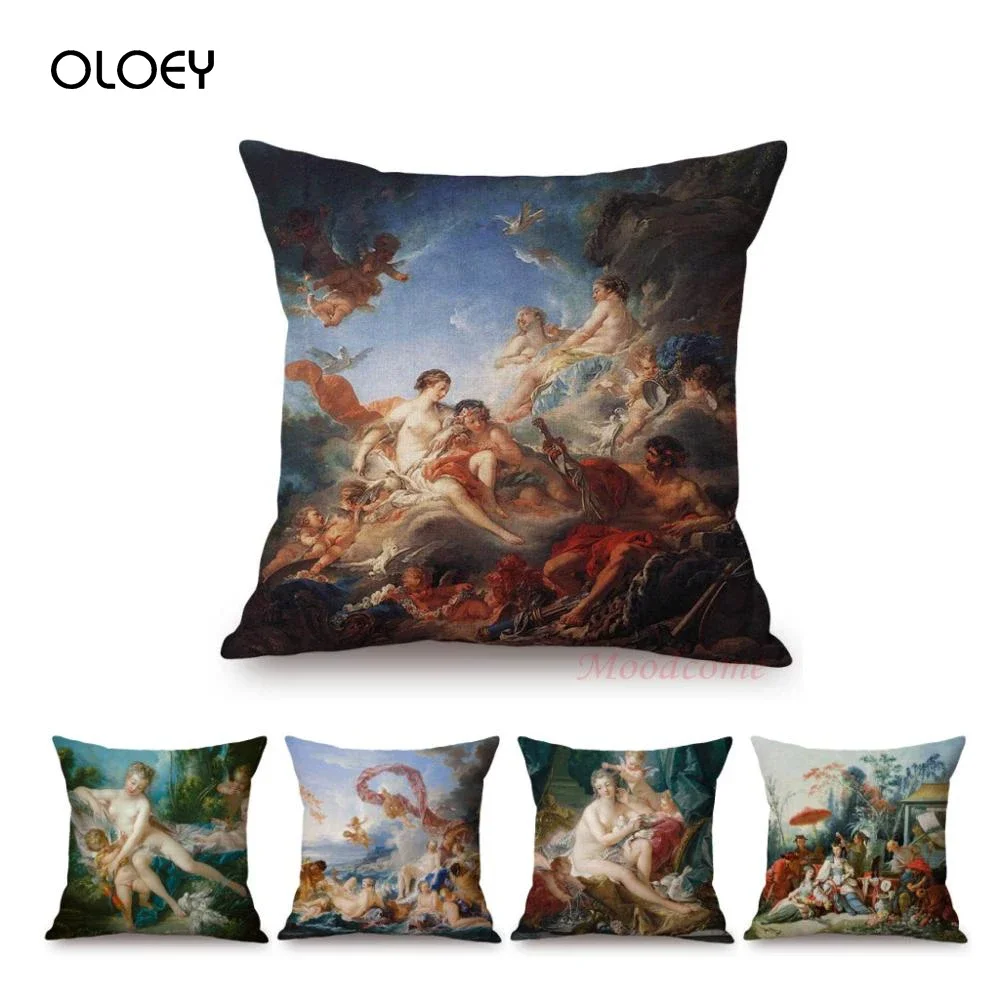 Luxury Palace Oil Painting Renaissance Home Decoration Polyester Pillowcase Bedroom Hotel Car Decoration Soft and Comfortable  .