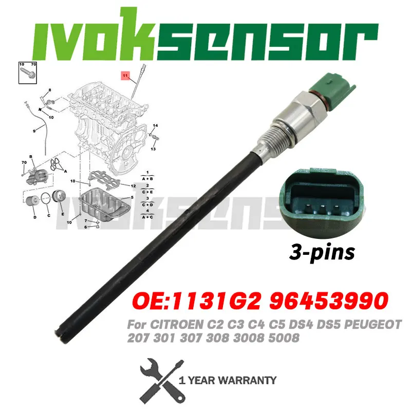 1131G2 Genuine 3pins Engine Oil Level Sensor For CITROEN C2 C3 C4 C5 DS4 DS5 PEUGEOT 207 301 307 308 3008 5008 96453990 965461