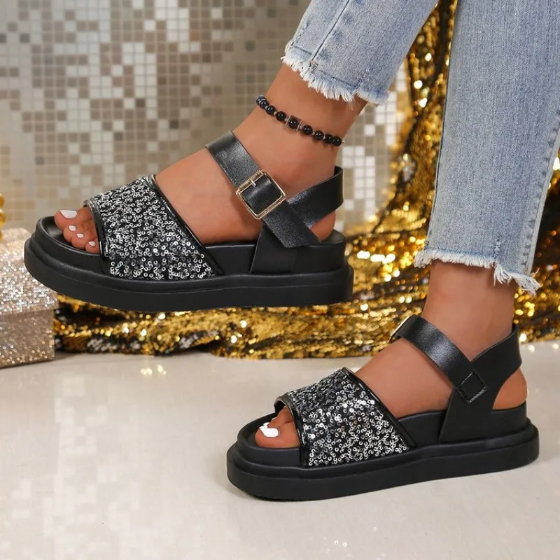 

Flat Sandals for Women Sequin Decor Platform Sandals Summer Comfort Light Casual Shoes