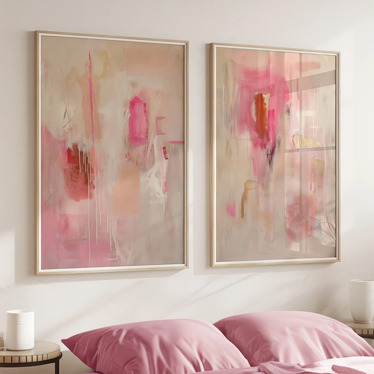 2pcs/set Neutral Pink and Beige Abstract Canvas Print Poster Modern Minimalist Art Living Room,bedroom Home Decor Poster Gifts