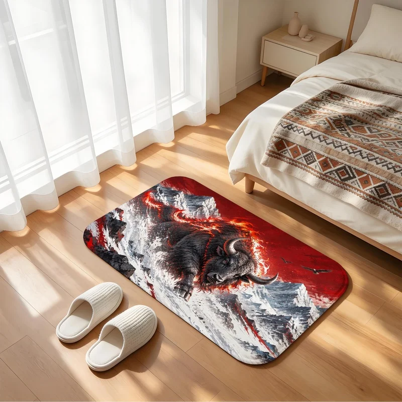 Fiery Yak Snow Mountain Pattern Floor Mat Non Slip Doormat Indoor Home Decor Entrance Rug