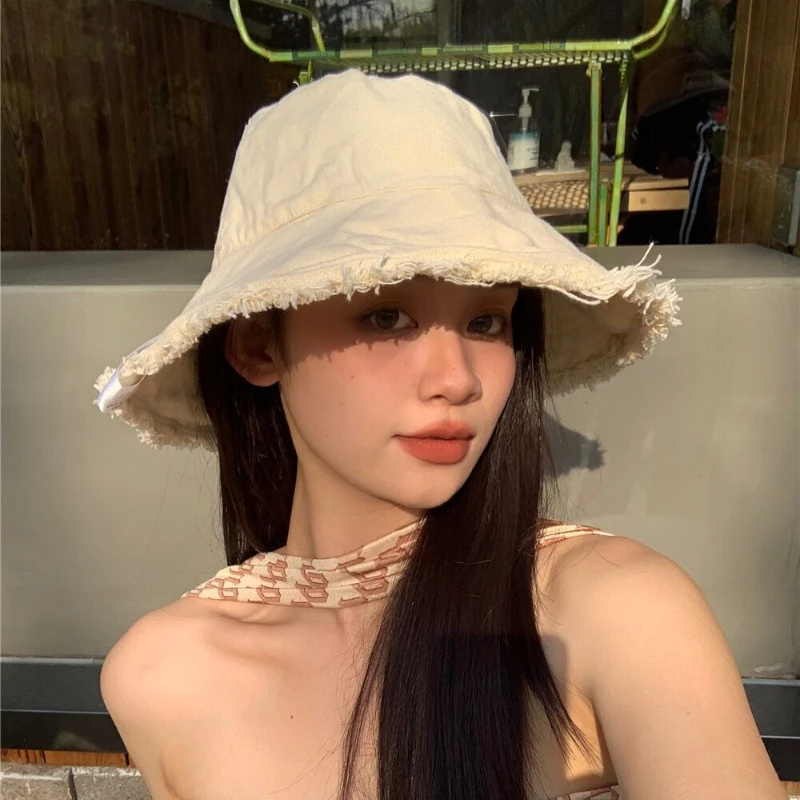 Ins Double-sided Wear Bucket Hats for Women Spring and Summer Big Brim Shading Show Face Small Korean Version Retro Sun Cap