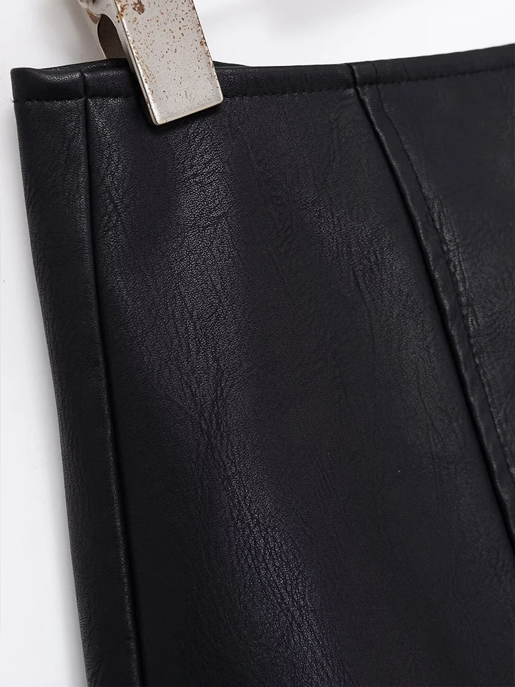 유럽 스타일 신상 여성 패션 다용도 심플 단색 인조 가죽 치마바지