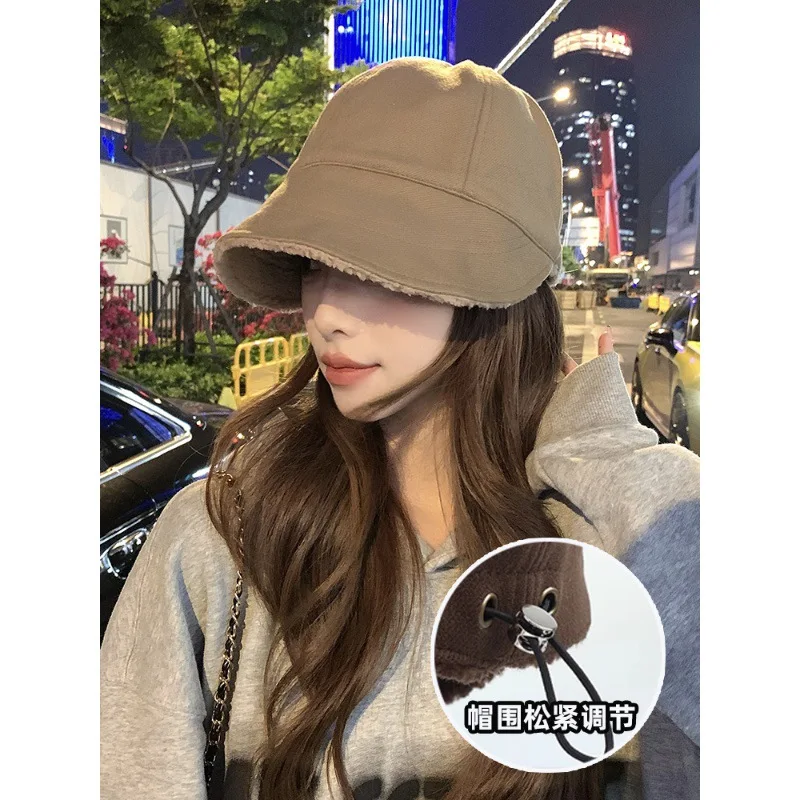 Zhao Lusi Same Style Hat Female Autumn and Winter Fisherman Hat Big Circumference Suitable for round Faces Thick Warm