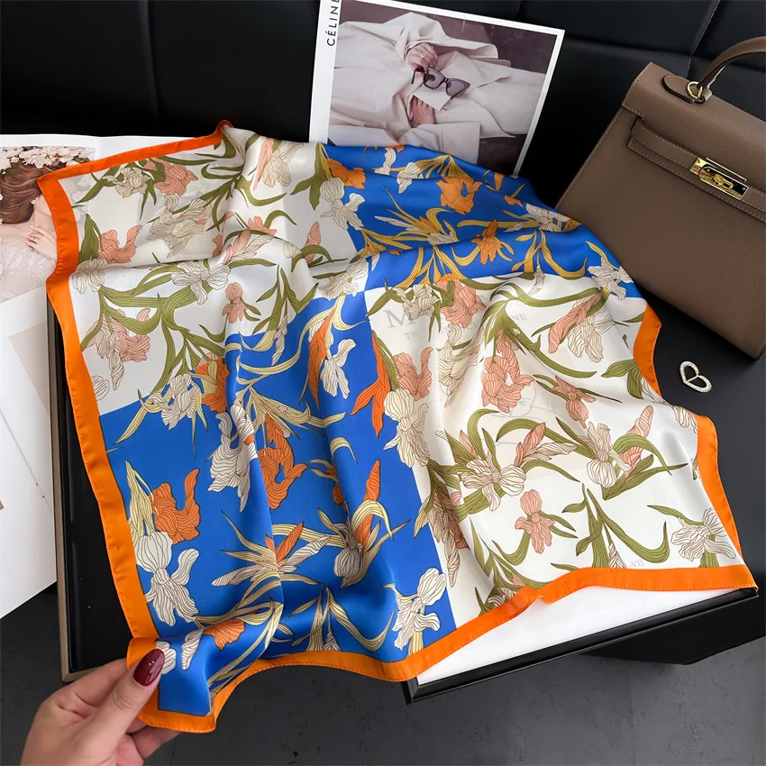 70x70cm Women Scarf Silk Feeling Hair Neck Square Brand Office Bandanna Muffler Waiter Flight Attendants Handkerchief Rings Wrap